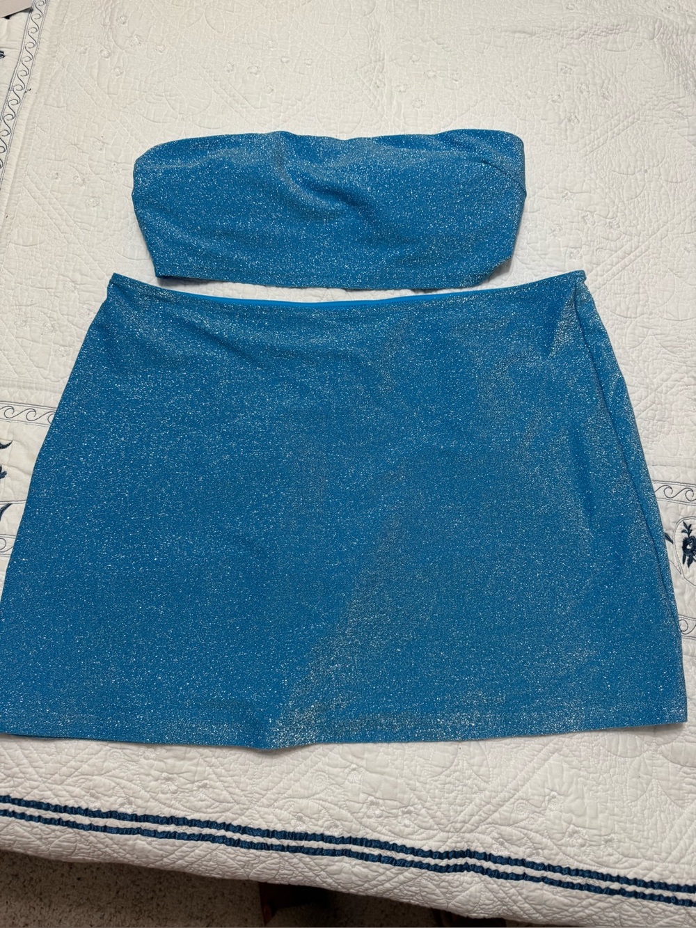 PINK Victoria's Secret Blue Glitter Mini Skirt and bando